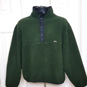 Woolrich Snap Tee Fleece Pullover Sweater Large Green with Black Trim Vintage